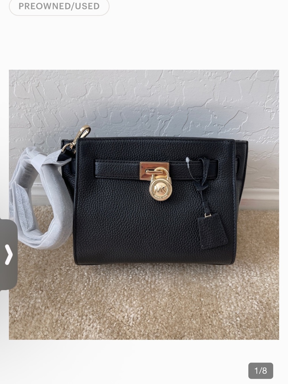Michael Kors Black Pebbled Leather Satchel with Gold-Tone Padlock - Picture 2 of 10